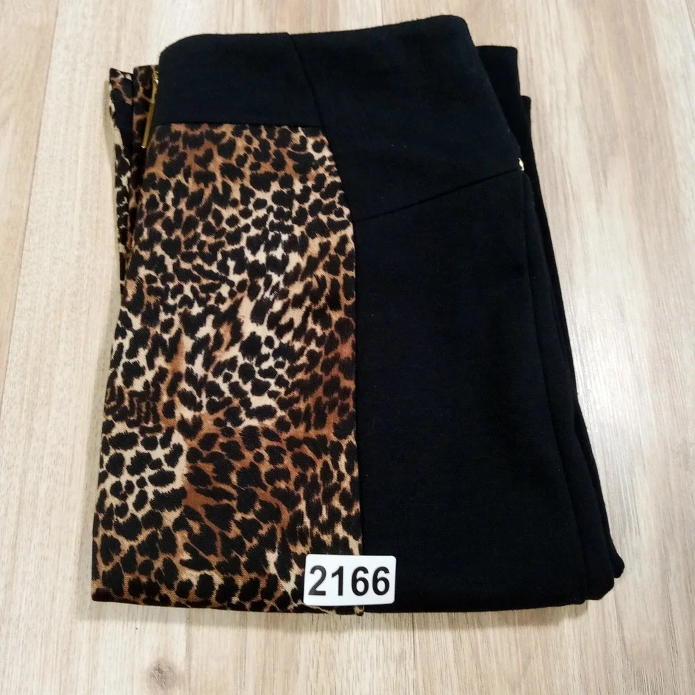 Michael Kors Pencil Skirt Leopard Print Black Gold Zip‎ Womens Size 2